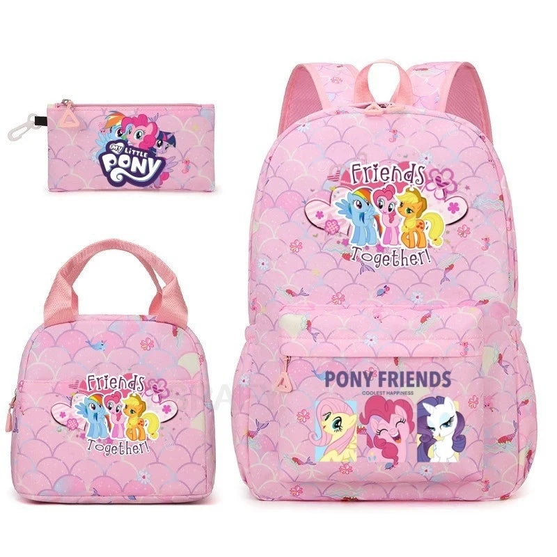 Juego de 3 mochilas My Little Pony para niños, mochila escolar para niñas, mochila escolar para adolescentes, mochila arcoíris para mujeres