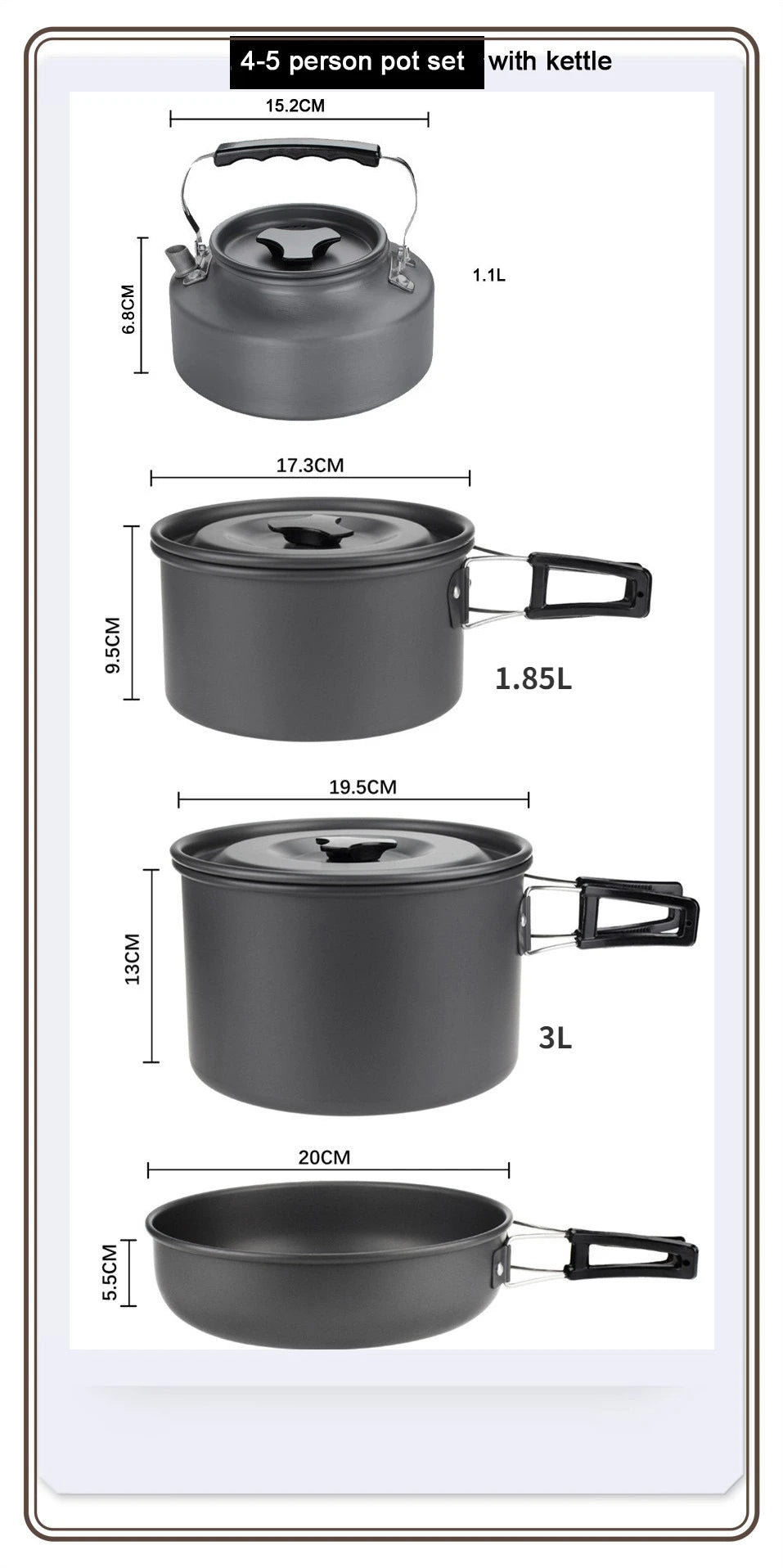Juego de utensilios de cocina para acampar para 1 a 7 personas, olla y sartén ligeros y portátiles con bolsa de transporte, perfecto para acampar al aire libre