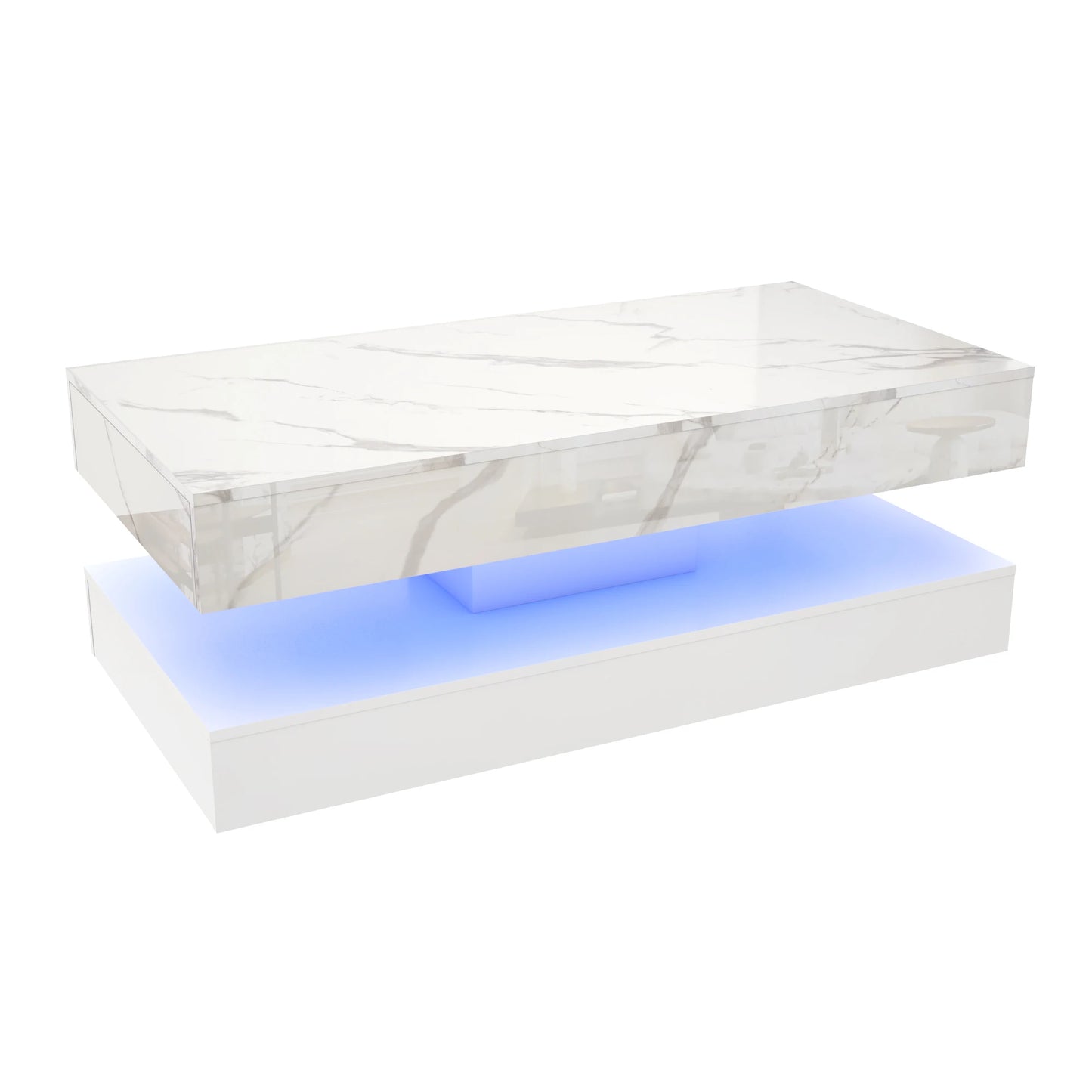 Mesa de Centro Moderna y Elegante con Luces LED, Diseño de Doble Capa para Sala de Estar con 2 Cajones de Almacenamiento