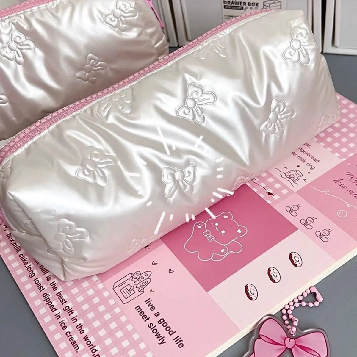 Estuche creativo para lápices con lazo rosa, bolsas para lápices de gran capacidad, bolsa organizadora de papelería multifuncional, 1 ud.