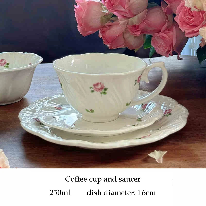 Juego de platos de cerámica, taza de café, platillo, hermoso vajilla, plato de postre de rosa Vintage, platos de cena, regalo, taza de té, suministros de cocina