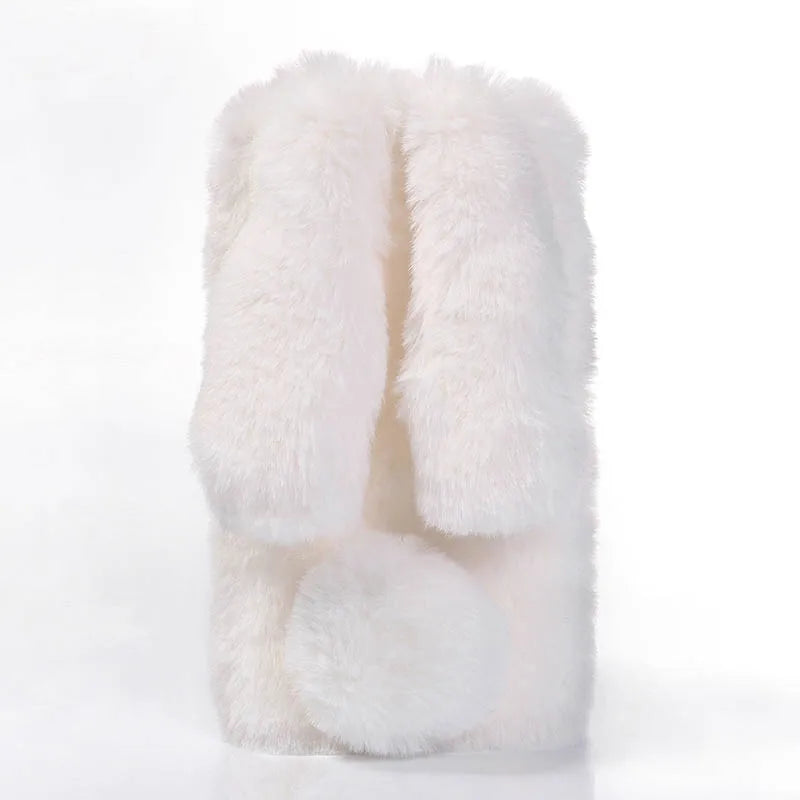 Funda de teléfono de piel de conejo de peluche 3D para iPhone 17 16 15 14 13 12 11 Pro Max funda de silicona suave
