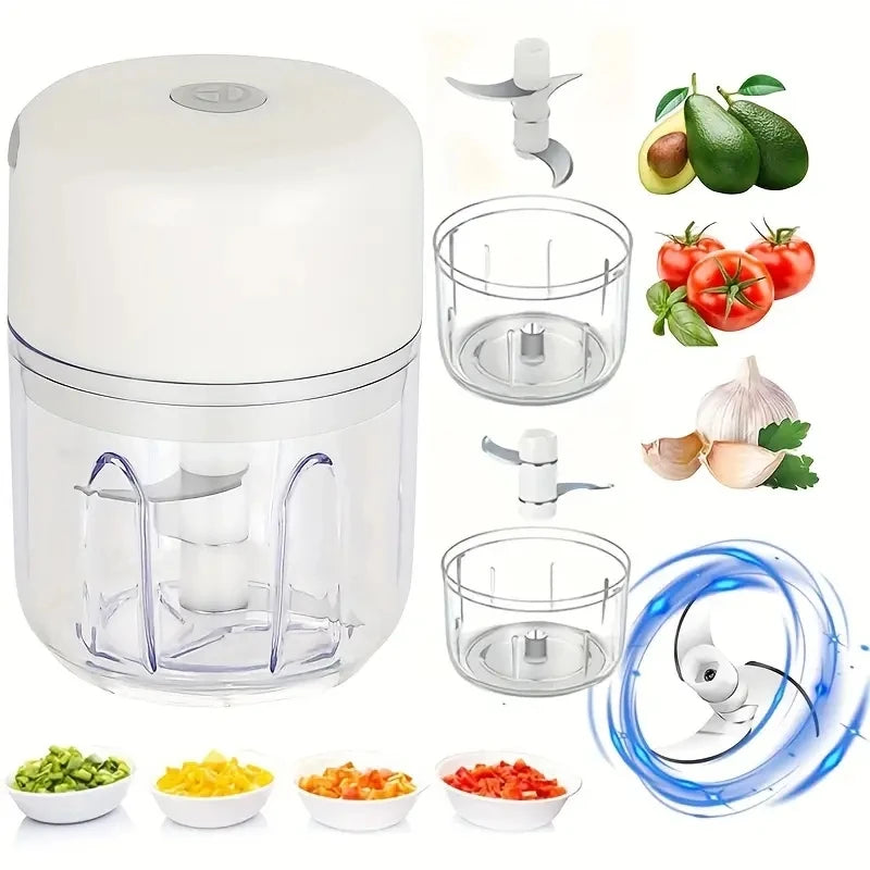 Picadora de ajo eléctrica, mini picadora de verduras portátil, picadora de ajo de 250ML, picadora de cebolla, licuadora para verduras, inalámbrica