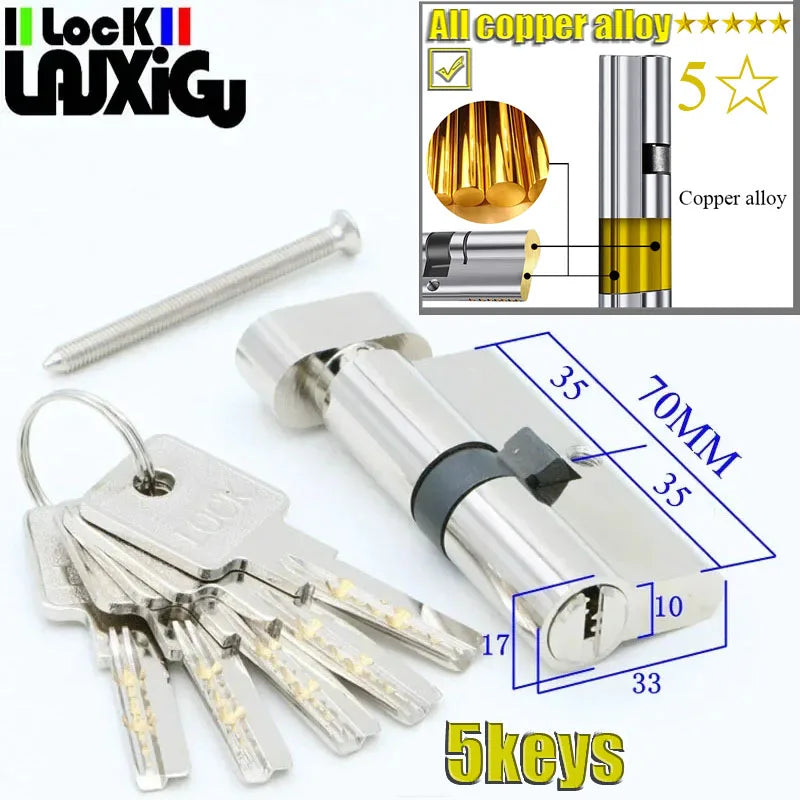 Cilindro de cobre de alta calidad, cerradura de cilindro para puerta exterior, cerradura de entrada, cerradura de puerta de cilindro, 5 llaves, cerradura de puerta de 50MM-120MM