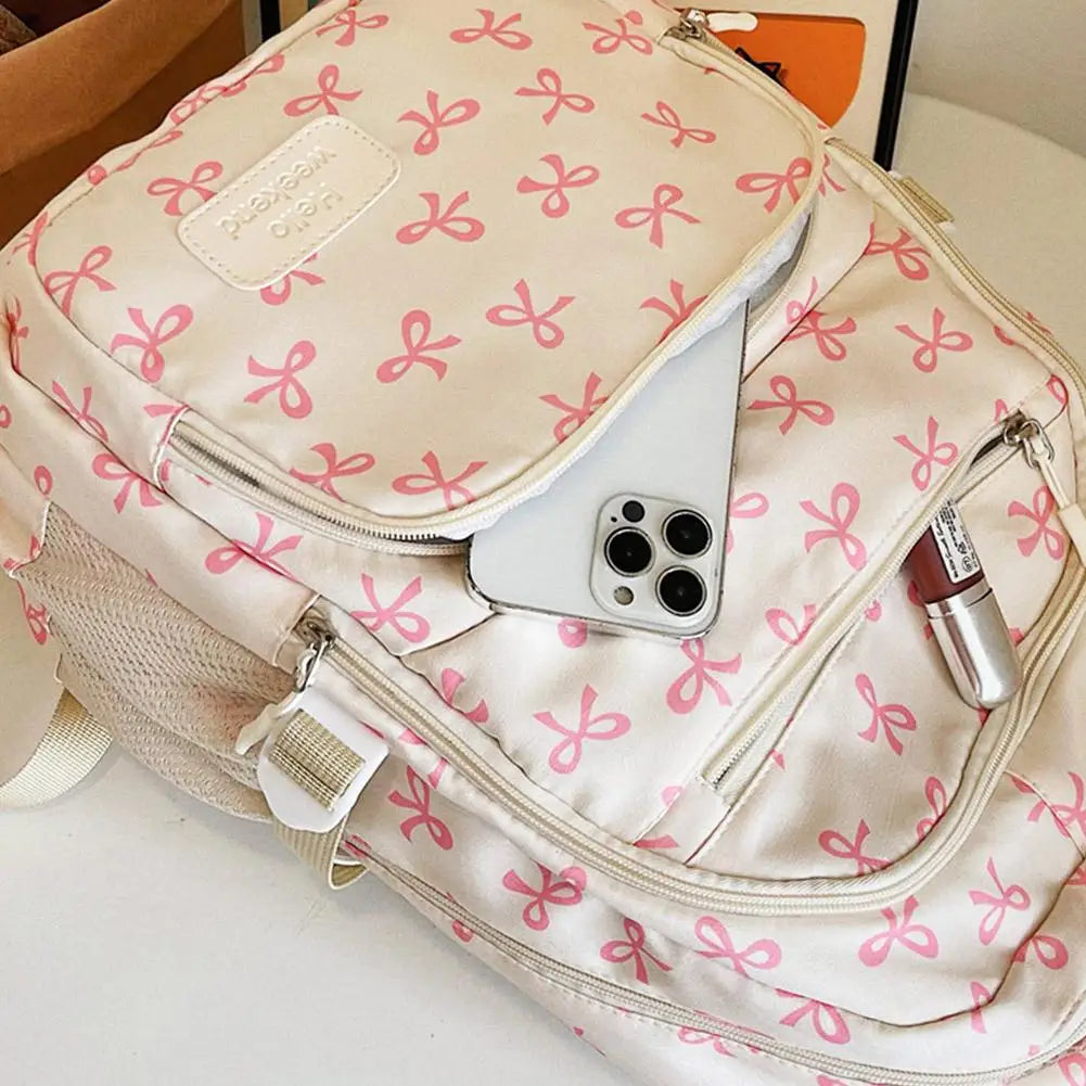 Conjunto de mochila de 3 uds., mochila con lazo de gran capacidad, bolso escolar de nailon con estampado de lazo, mochila para estudiantes con correa ajustable