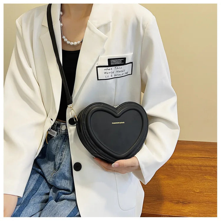 Bolsos cruzados con forma de corazón para mujer, bolso de hombro de cuero Pu sólido, bolsos casuales para mujer, bolsos de diseñador para mujer, nuevo