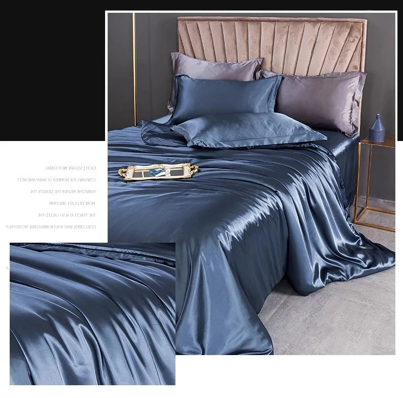 100% juegos de cama de seda pura, funda de edredón de alta gama, funda nórdica, sábanas, fundas de almohada, 4 Uds., juegos de ropa de cama de lujo Natural