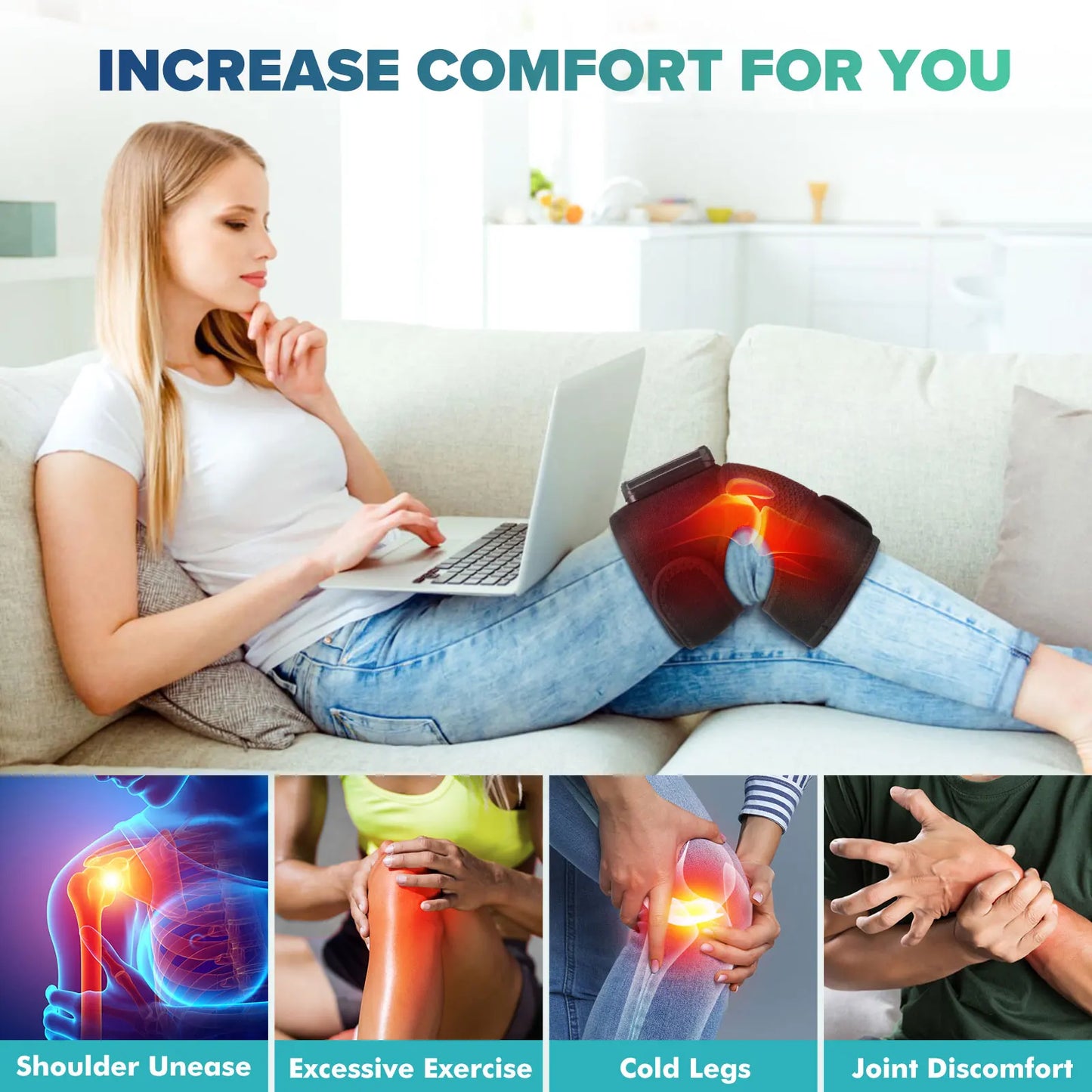 Masajeador de rodilla con calor, compresa caliente, masaje por vibración, soporte para codo y hombro, rodillera para aliviar la artritis