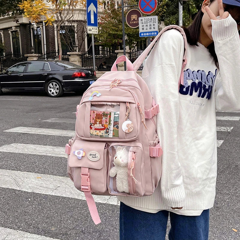 Mochilas bonitas para mujer, mochila escolar de nailon con múltiples bolsillos impermeable para estudiantes y niñas, mochila Kawaii para ordenador portátil, Mochilas
