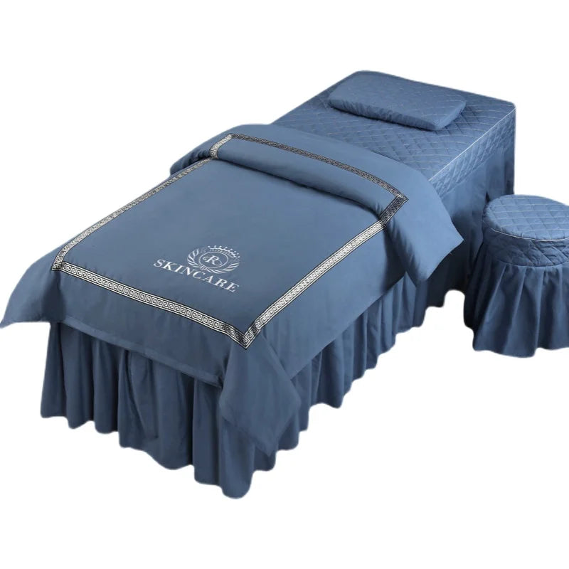 Estilo nórdico 4 Uds. Funda de cama para salón de belleza, falda de cama para Spa de masaje, funda de almohada, funda para taburete, funda de Dulvet, juegos de cama Sabanas