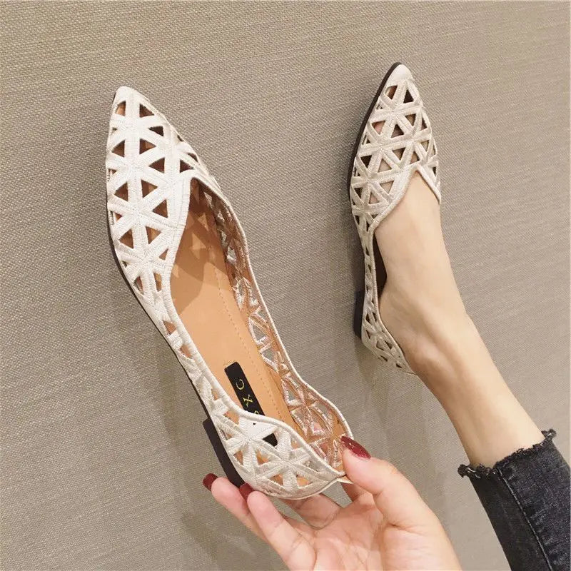 Zapatos planos de mujer 2026 de verano con punta hueca, estilo Joker, para ocio y uso diario, elegantes, transpirables, con orificios