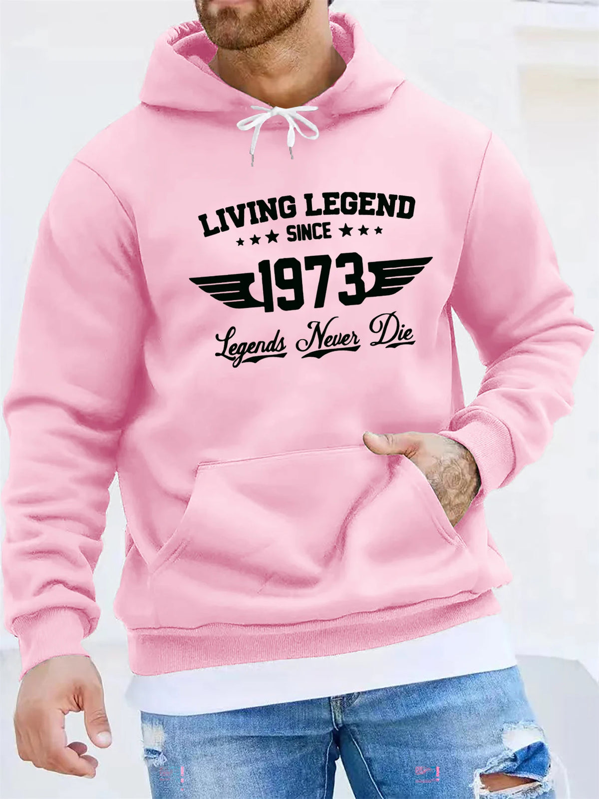 Sudadera con capucha holgada de moda informal de otoño e invierno para hombre, suéter cálido de manga larga con estampado de letras retro 1973