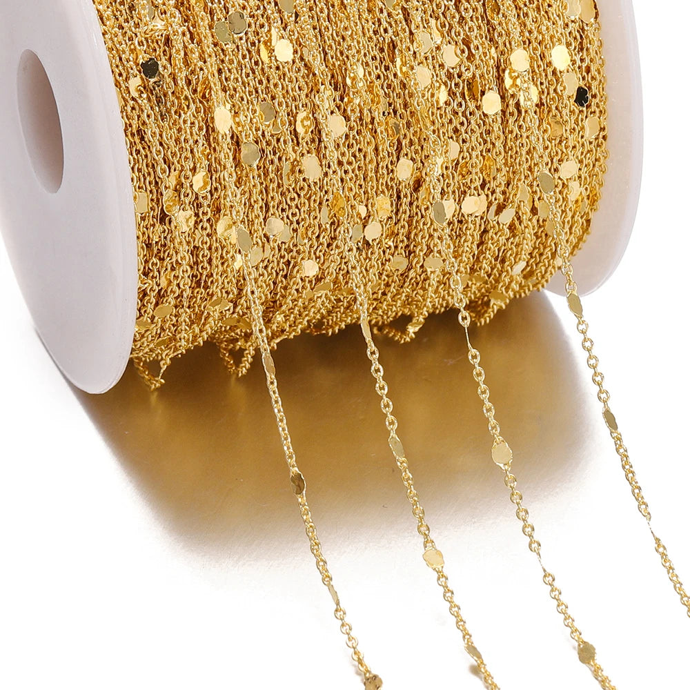 Collar de cadena de lentejuelas de 1/2 metros, cadena dorada y plateada, cadenas de Cable de cobre y Metal, accesorios para hacer joyas, componentes artesanales DIY