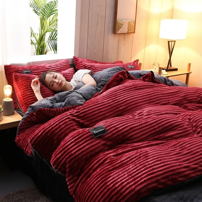 Funda nórdica gruesa de terciopelo de Color sólido, juego de cama cálido para invierno, funda de edredón doble, funda de edredón doble Queen King 220*240