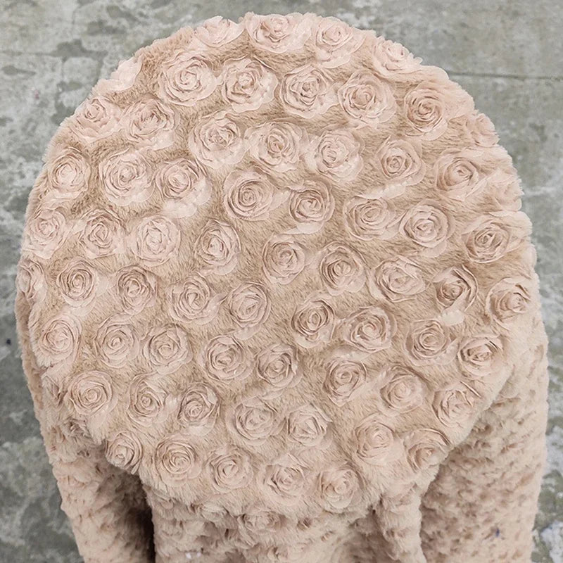Placa 3D, tela de pelo de conejo de terciopelo fotovoltaico bordada con flores rosas para mantas, suéteres, ropa de cama, tela de costura DIY hecha a mano