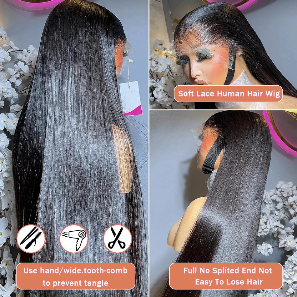 Pelucas de cabello humano Frontal de encaje recto transparente 13x6 Hd brasileño Remy Pre desplumado hueso recto 13x4 peluca con malla Frontal para mujeres