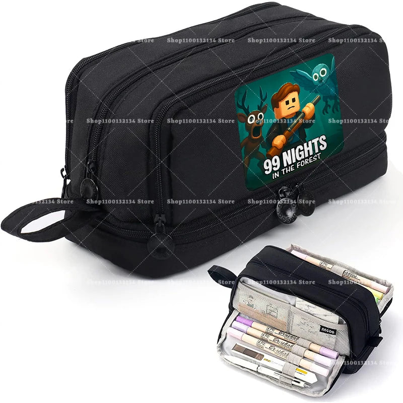 Estuches para lápices de 99 noches en los bosque, bolsas grandes para bolígrafos de dibujos animados, bolsa de lápices multicapa de Anime para niños y niñas, suministros de papelería escolar