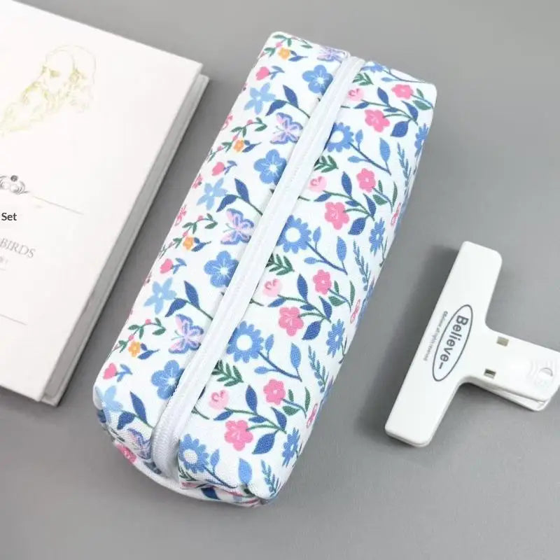 Bolsa de lona con cremallera para lápices, diseño de animales y flores, para la escuela, oficina y uso diario, suministros de papelería para estudiantes