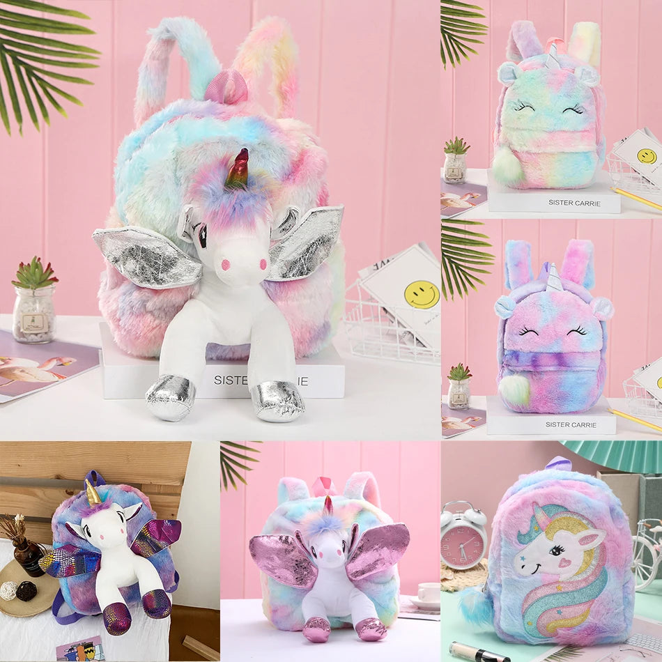Mochila escolar de dibujos animados de unicornios para niñas, morral 3D de piel de viaje, bonito, regalo para niños