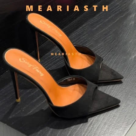 2025 verano 10 cm/12 cm zapatillas de tacón alto para mujer moda puntiaguda zapatos de Muels con punta abierta señoras elegante vestido de fiesta Sandalias