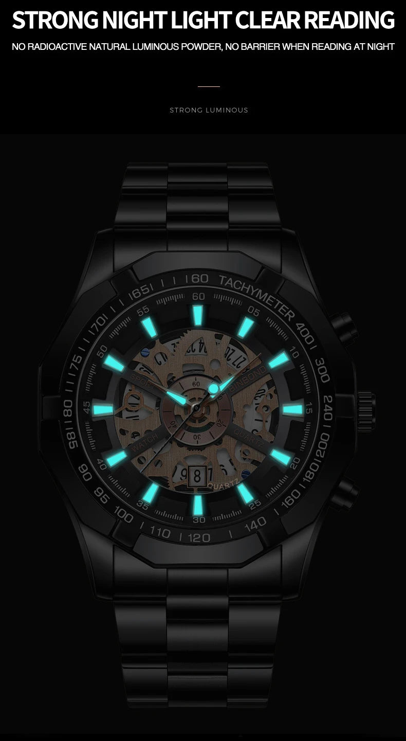 Relojes BINBONG de negocios para Hombre, Reloj de cuarzo luminoso con calendario resistente al agua para Hombre, Reloj de acero inoxidable para Hombre