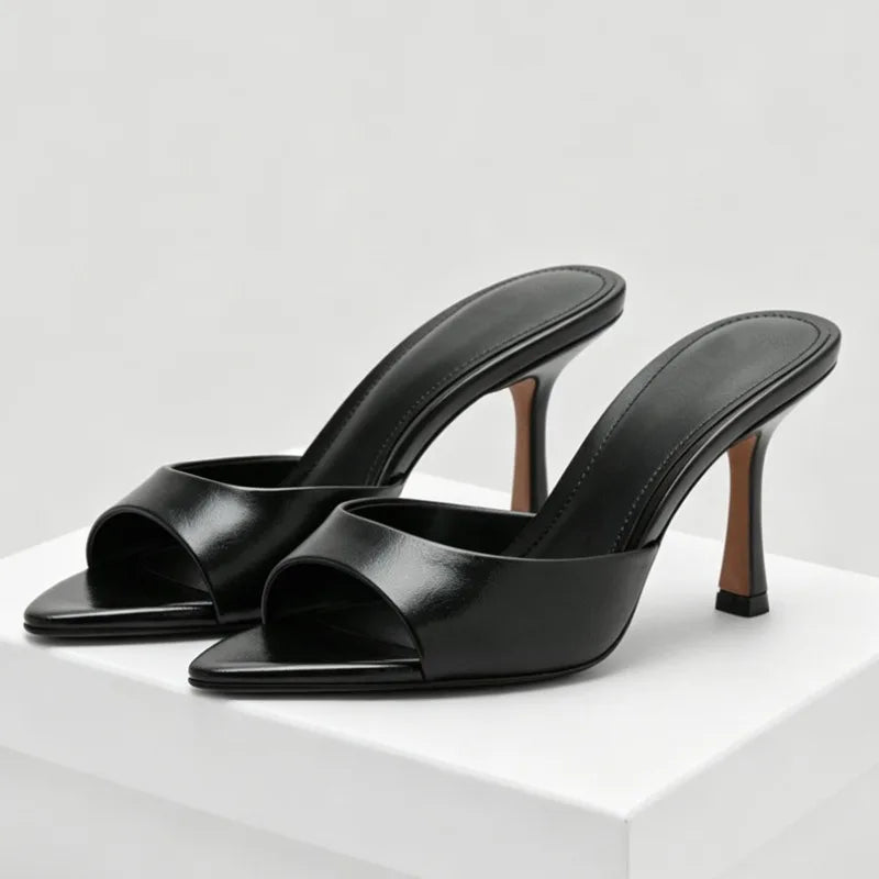 Sandalias sexis de tacón alto de marca para mujer, zapatillas con punta abierta, zapatos de fiesta para banquete de diseñador maduro conciso para mujer