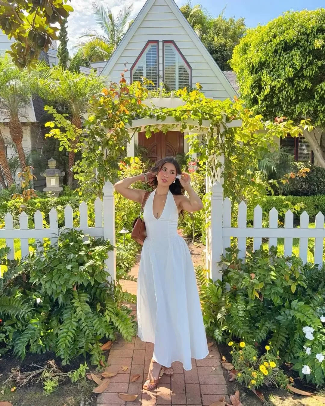 YENKYE-vestido Sexy con espalda descubierta para mujer, vestido verde elegante con cuello Halter, cintura baja, corte en A, Midi, vestidos de fiesta de noche de verano, bata de algodón