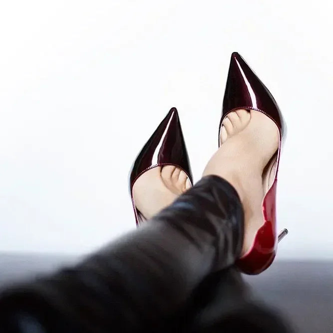 2025New gradiente fondo rojo tacones grandes Sexy patrón de leopardo puntiagudos zapatos profesionales de mujer negro graduación zapatos individuales