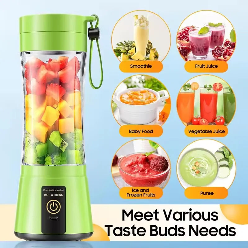 Licuadora de jugos doméstica de 380 ml, mini licuadora eléctrica, licuadora de batidos recargable por USB, licuadora portátil, electrodomésticos para el hogar