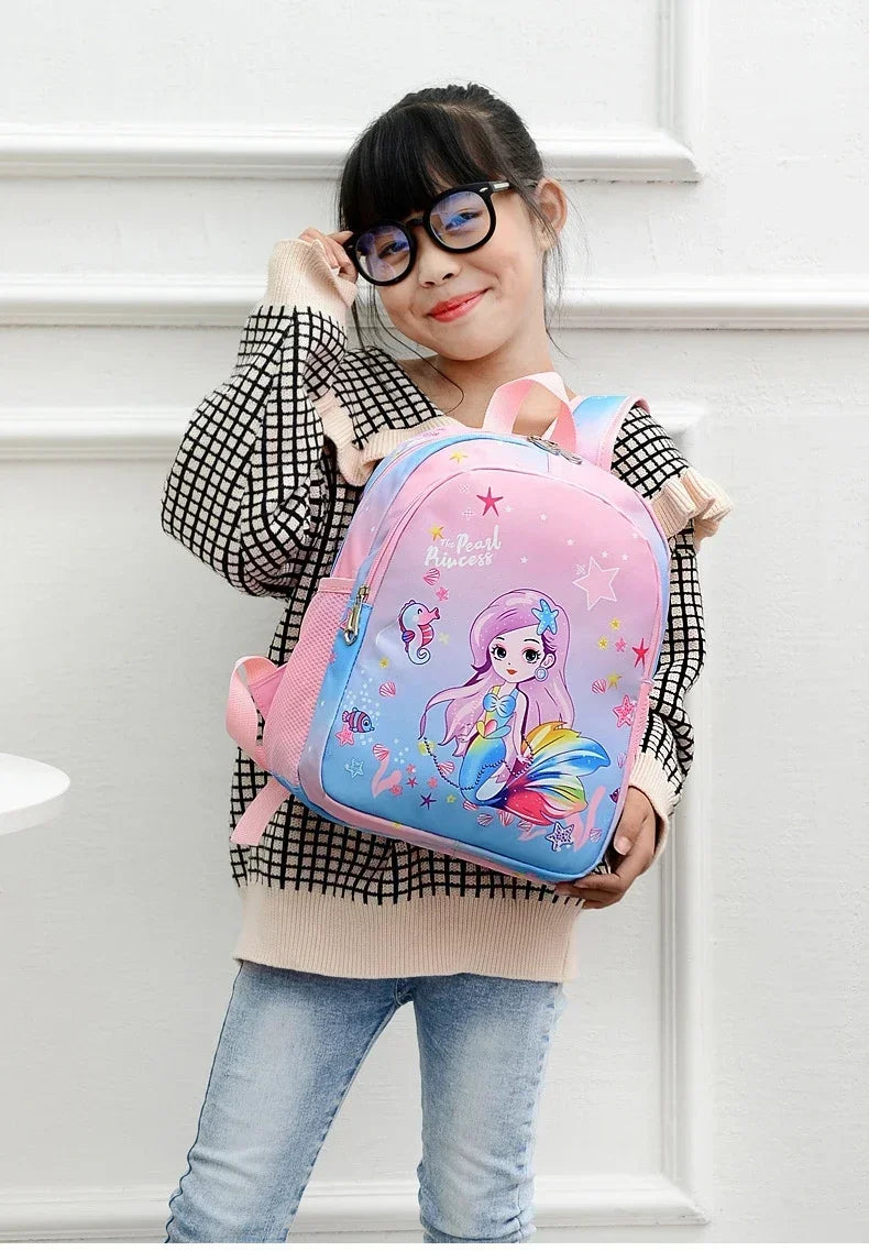 Nueva mochila para niños, bonita mochila escolar con estampado de sirena y unicornio de dibujos animados, mochila escolar ligera para guardería