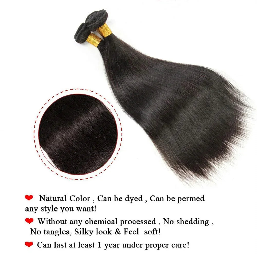Extensiones de Cabello Humano Liso Natural Brasileño de 12-42 Pulgadas, Paquetes de Cabello Humano Remy de Color Natural