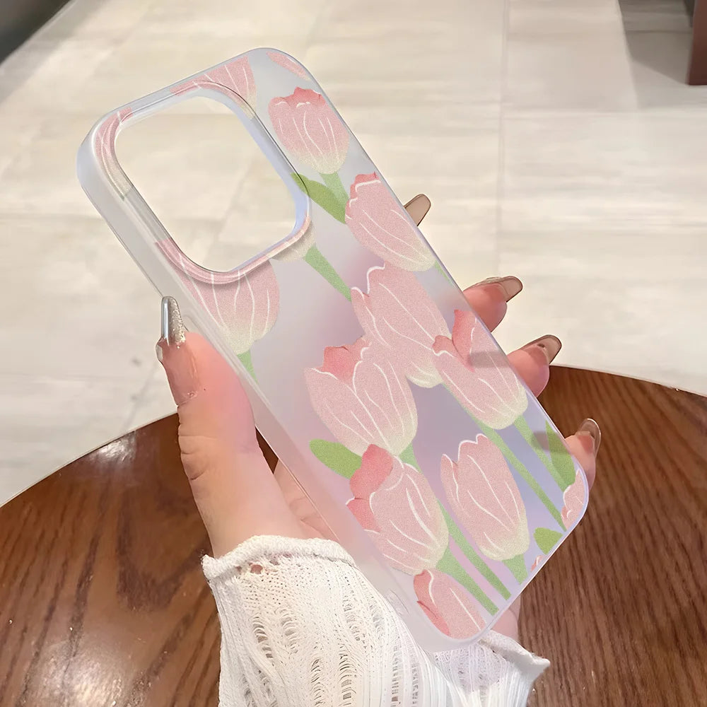 Fundas de teléfono de silicona suave mate para iPhone 15 funda iPhone 16 13 17 Pro Max 14 11 12 Pro 15 16 Plus funda transparente a prueba de golpes con flores