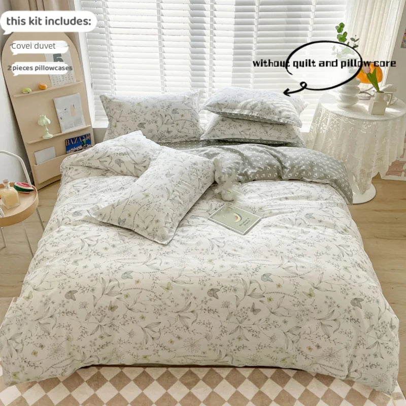 Juego de funda nórdica 100% algodón de 3 uds (1 funda nórdica + 2 fundas de almohada, sin núcleo), juego de cama con estampado de flores frescas, suave y cómodo