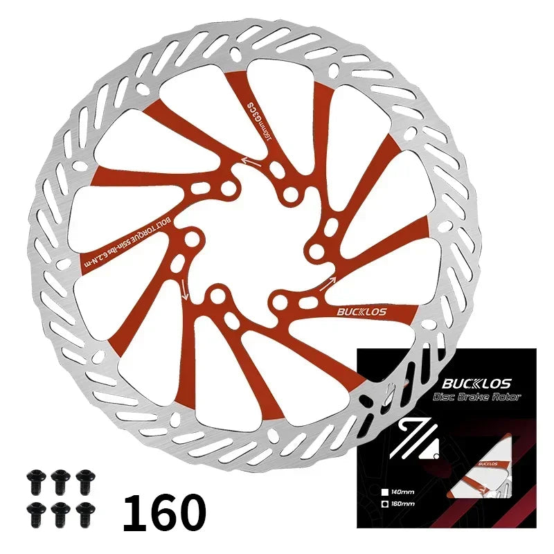 BUCKLOS-Rotor de freno de disco hidráulico ultraligero para bicicleta de montaña, disco de freno de bicicleta de carreras de carretera de montaña de 160/180/203mm con 6 pernos gratis