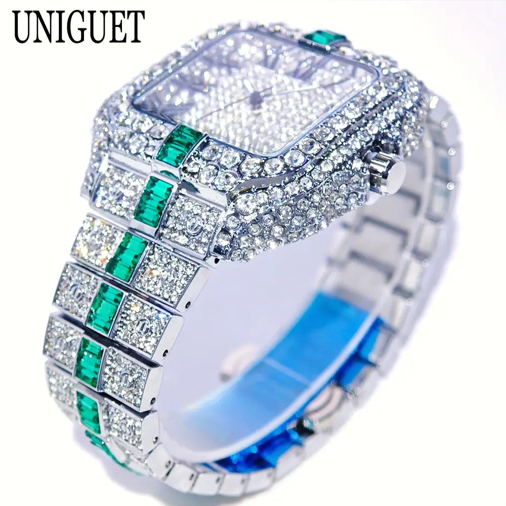 Reloj de pulsera de cuarzo cuadrado para hombre, joyería ostentosa de Hip Hop, marca UNIGUET, joyería ostentosa, moda novedosa, envío directo