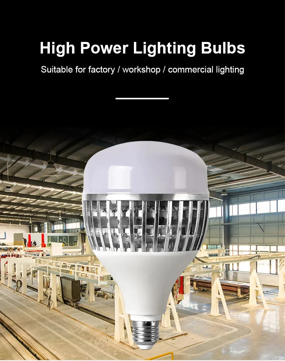Bombilla LED E27 de alta potencia, 220V, luz superbrillante de ahorro de energía para el hogar, garaje, almacén, oficina, iluminación interior