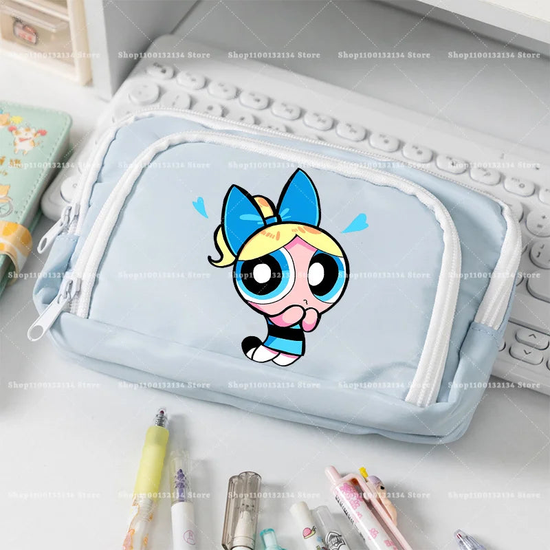 Estuche para lápices de las Chicas Superpoderosas, estuche para lápices con múltiples bolsillos, bolsa para lápices de gran capacidad para estudiantes, bolsa organizadora de papelería, regalo