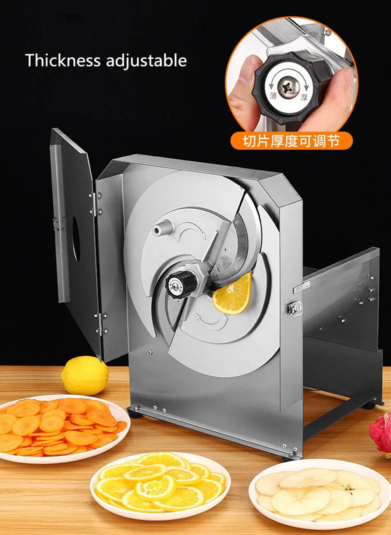 Rebanador de frutas comercial, rebanador eléctrico de acero inoxidable, rebanador multifuncional de patatas y limón y verduras