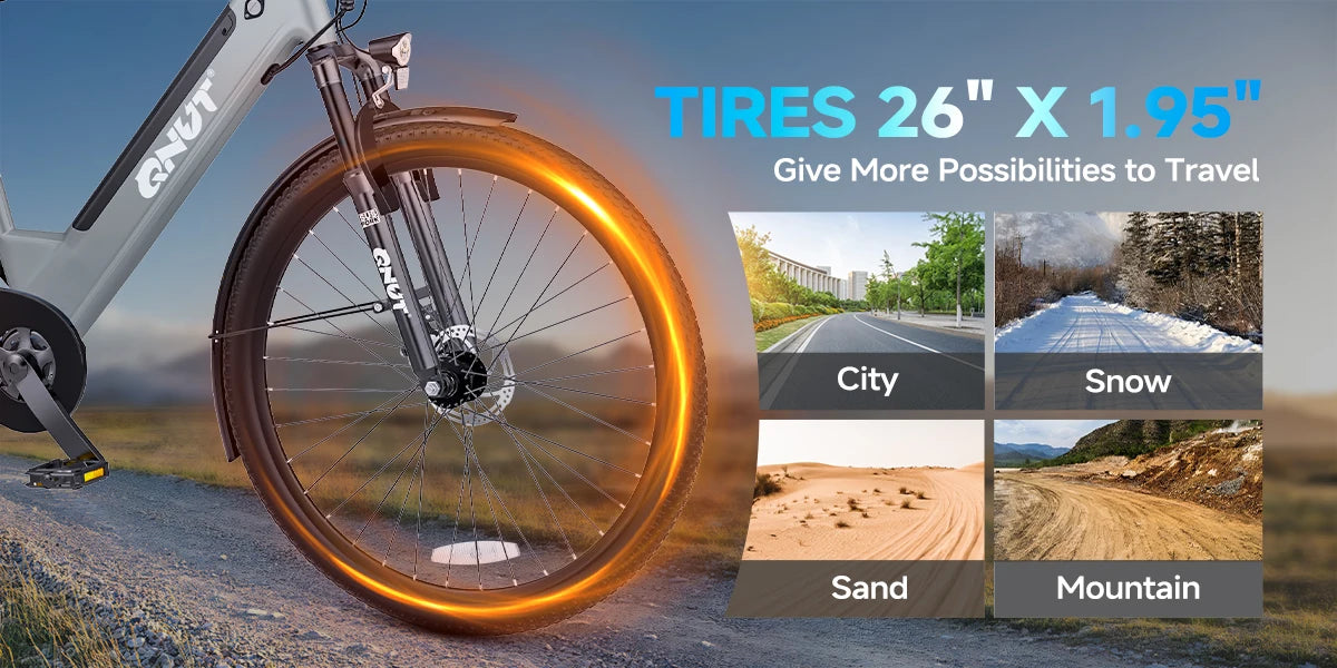 Bicicleta eléctrica para adultos, bicicleta de compras de 26", 7 velocidades, diseñada para viajeros, estudiantes y parejas, disfruta de paseos de ocio