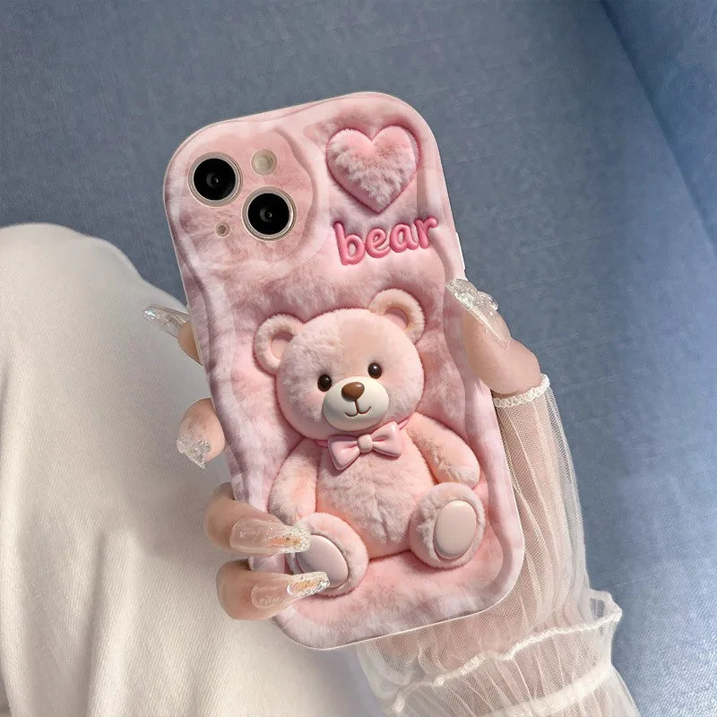 Funda de Teléfono con Estampado de Oso de Peluche Rosa de Dibujos Animados para iPhone 17 16 Pro Max 15 14 13 12 11, Funda para iPhone Air 16E XS XR X