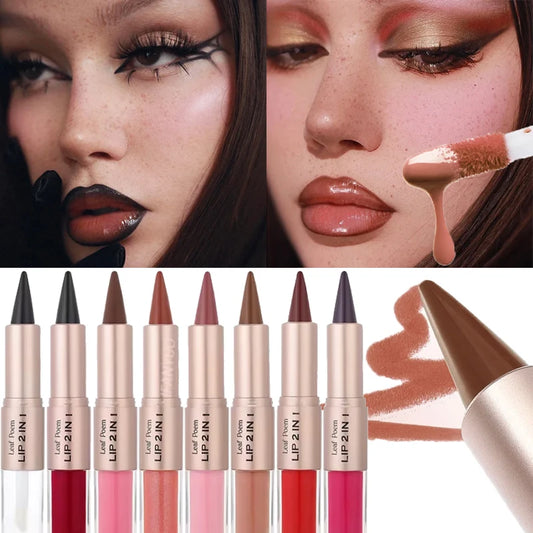 Maquillaje de Labios 2 en 1 Color Rosa Ciruela Oscuro, Delineador de Labios Mate, Brillo Labial Voluminizador con Efecto Espejo, Contorno de Labios Resistente al Agua, Maquillaje No Pegajoso