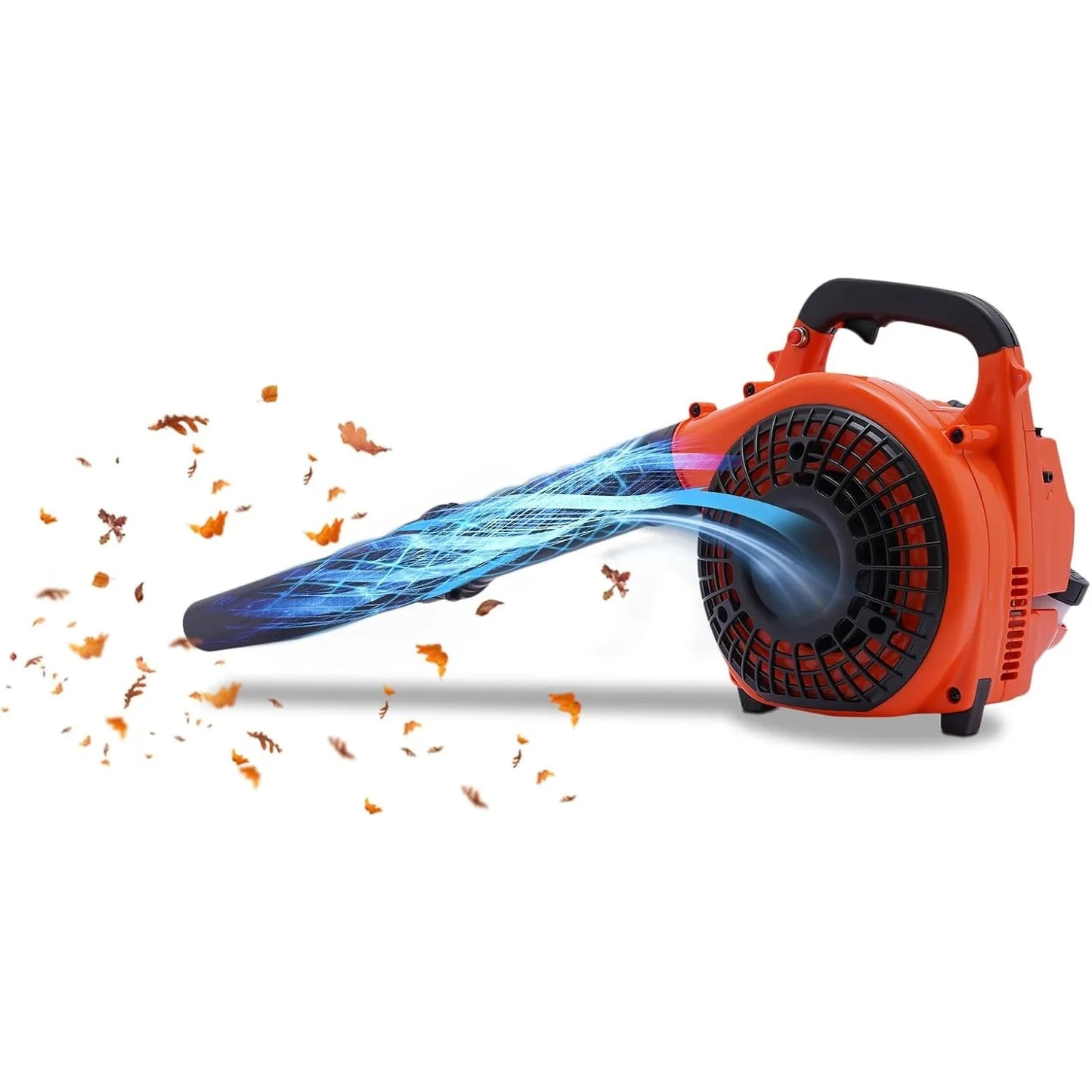 Soplador de hojas, soplador de hojas a gas de 25,4 CC y 2 ciclos, soplador inalámbrico de mano para el cuidado del césped con 2 tubos de viento, naranja