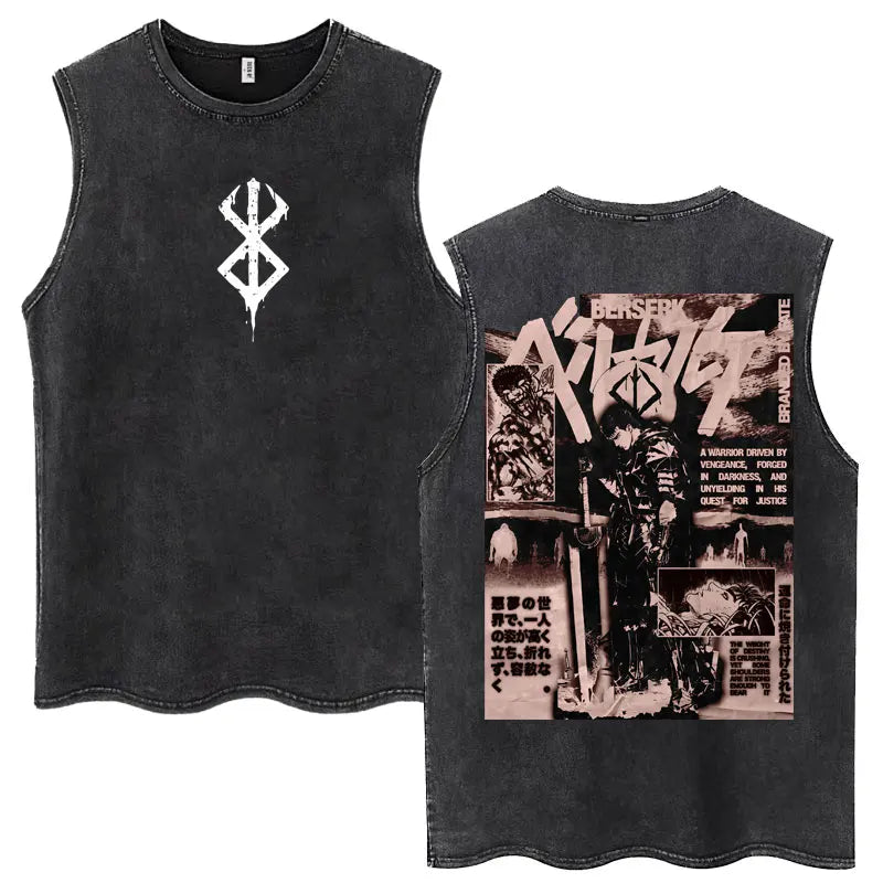 Camisetas sin mangas Harajuku lavadas de Anime Berserk Guts, camisetas Retro de Manga Gatsu Griffith Zodd, camisetas sin mangas, Camiseta de algodón Unisex de gran tamaño