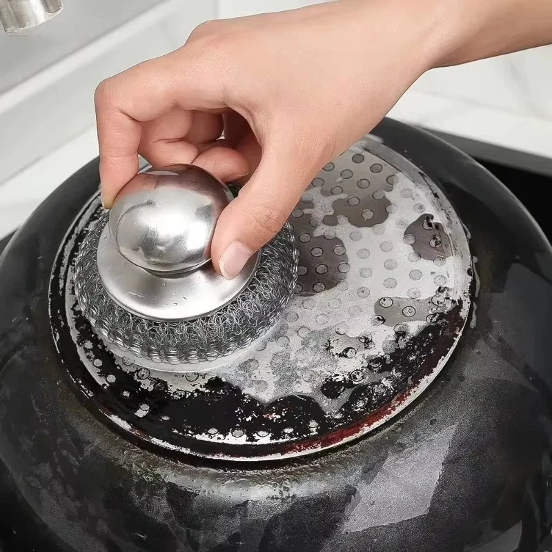Cepillo de Acero Inoxidable con Mango y Bola Metálica Resistente para Lavar Platos, 1-10 Piezas, Limpiador y Purificador de Metal para Cocina