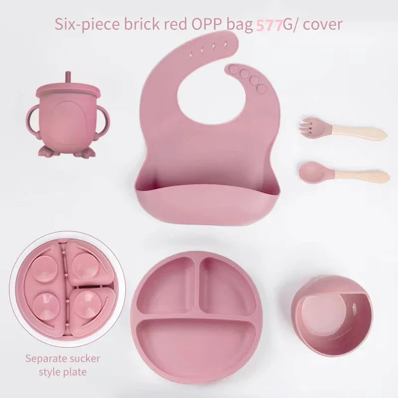 Juego de comida para bebé de 6 piezas, juego de silicona, juego de entrenamiento de comida para niños, cubiertos