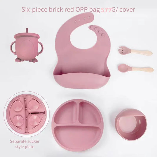 Juego de comida para bebé de 6 piezas, juego de silicona, juego de entrenamiento de comida para niños, cubiertos