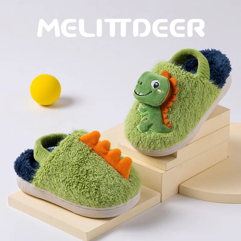 MELITTDEER Zapatillas de dibujos animados para niños, zapatillas de otoño, suaves y cálidas, zapatos de interior para niños, recién llegado 2025, dinosaurio de dibujos animados