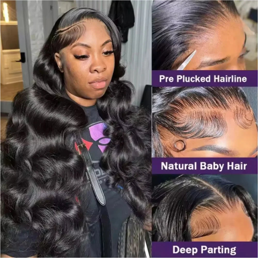 Peluca Frontal de Encaje Ondulado 13x6 de Cabello Humano, Pre-arrancada, Sin Pegamento, Pelucas de Encaje Transparente HD Brasileño Ondulado 13x4 para Mujer