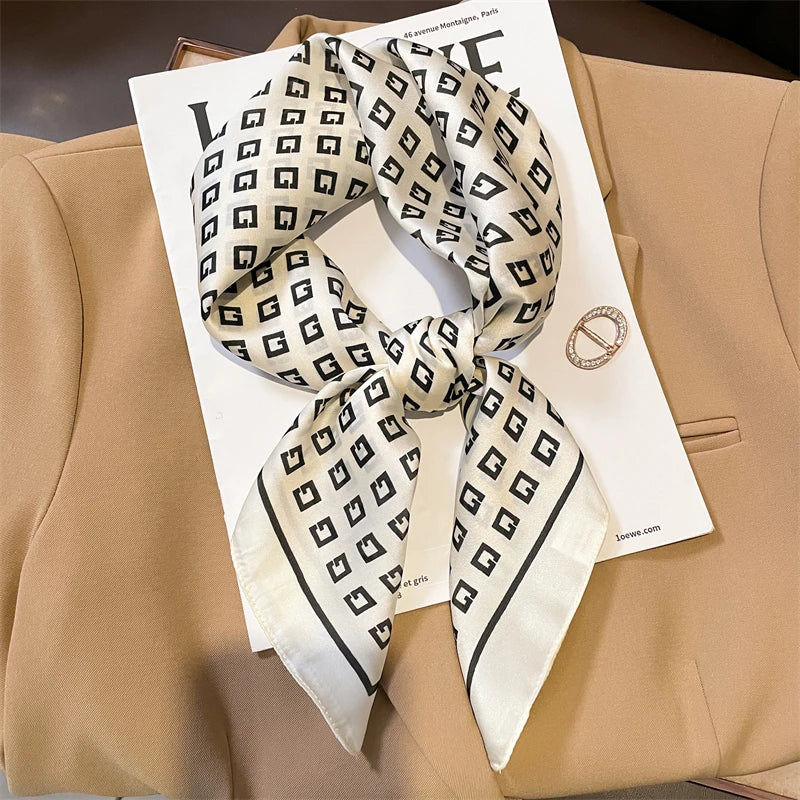 Bufanda cuadrada de seda a cuadros para mujer, banda de satén para el pelo, suave para el trabajo, Hijab, Foulard para la cabeza, 2021