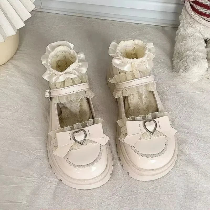 Zapatos de Cuero Mary Jane para Mujer, Primavera-Verano 2026, Color Sólido, Hebilla con Lazo de Mariposa, Plataforma, Punta Redonda, Estilo Casual JK Loli